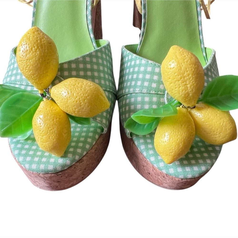 Dollskill NEW Sugar Thrillz Sour Hour Green Gingham Lemon Platform Heels Size 11 - Picture 10 of 16
